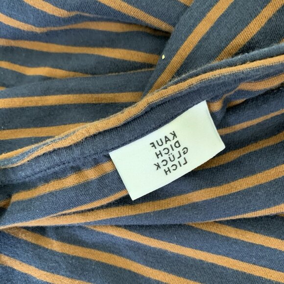 Kauf Dich Gluklich Tee Large Blue Brown Striped Short Sleeve Minimalist - Picture 3 of 5